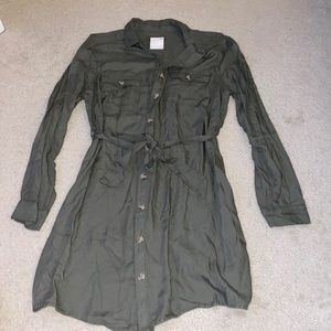 So brand army green tie waist dress